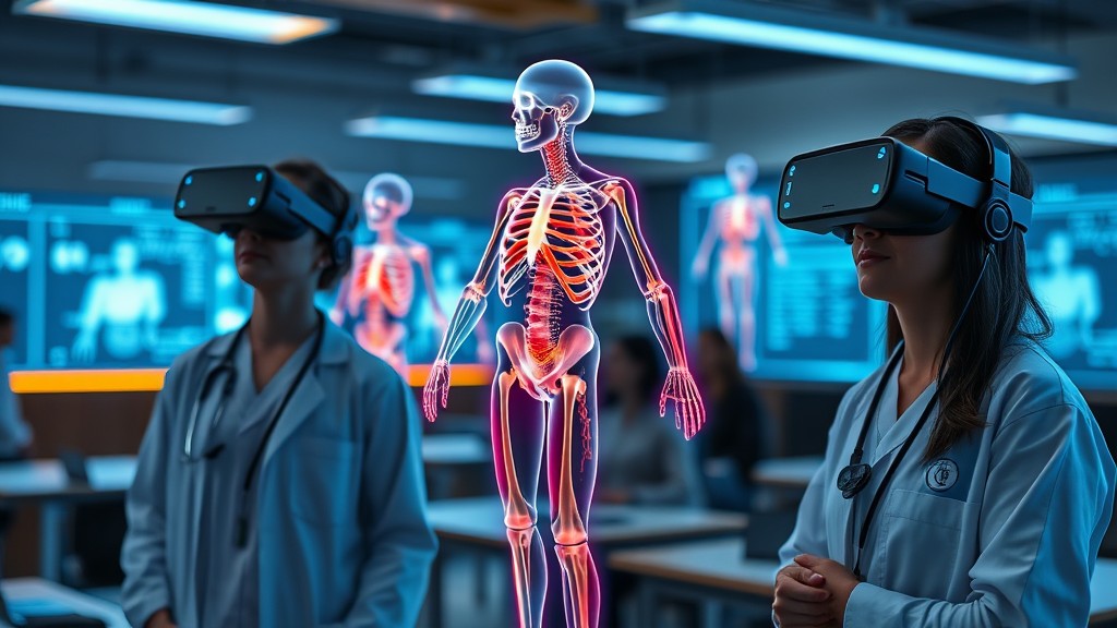 Medical students using VR headsets for anatomy training